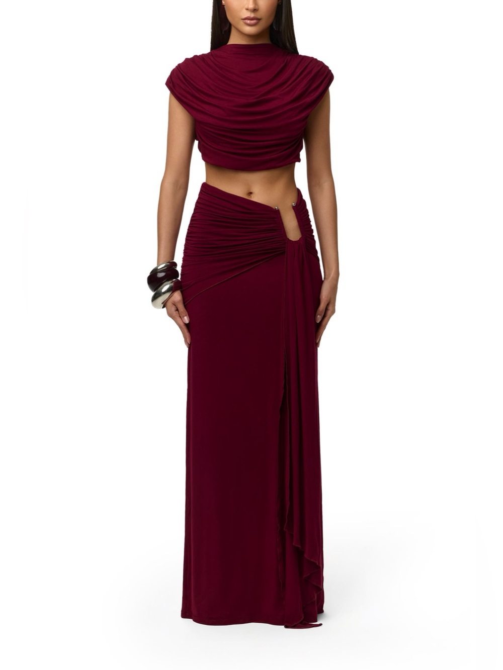 Naked Wardrobe U-Wire Ruched Maxi Skirt Sangria - Picture 5 of 12